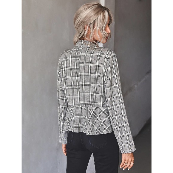Plaid Double Breasted Peplum Blazer gray - Picture 4 of 5
